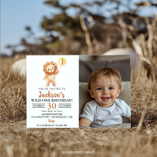 Invitación Foto de cumpleaños de niños con un león salvaje y