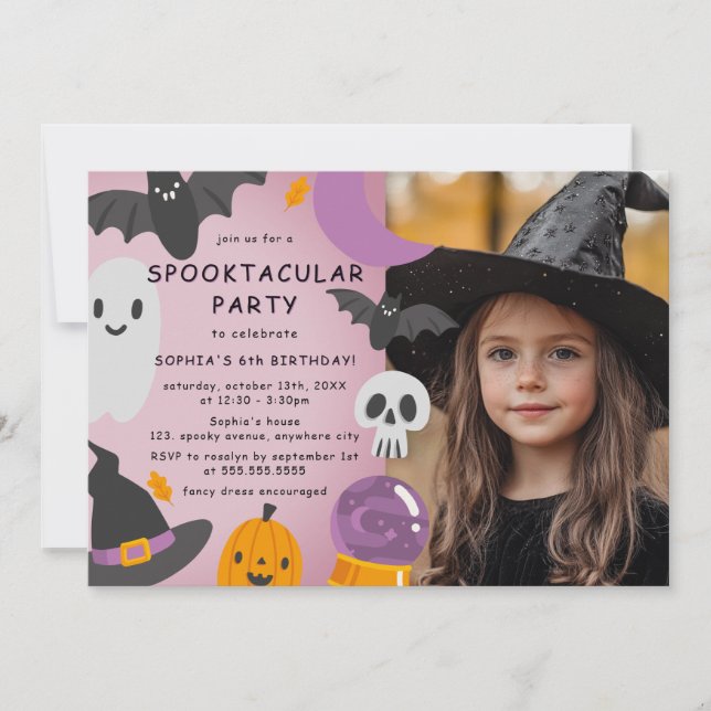 Invitación Foto de cumpleaños de niños de Halloween Naranjas  (Anverso)