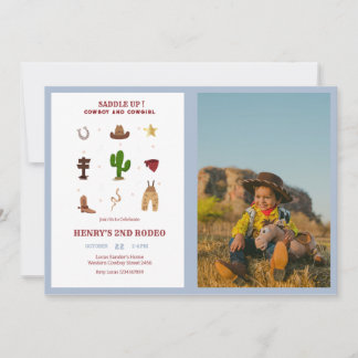 Invitación Foto de cumpleaños de niños de Rodeo Cowboy de cua