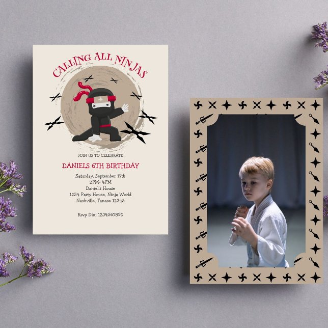 Invitación Foto de cumpleaños de niños guerreros de Ninja (Photo Invitation)
