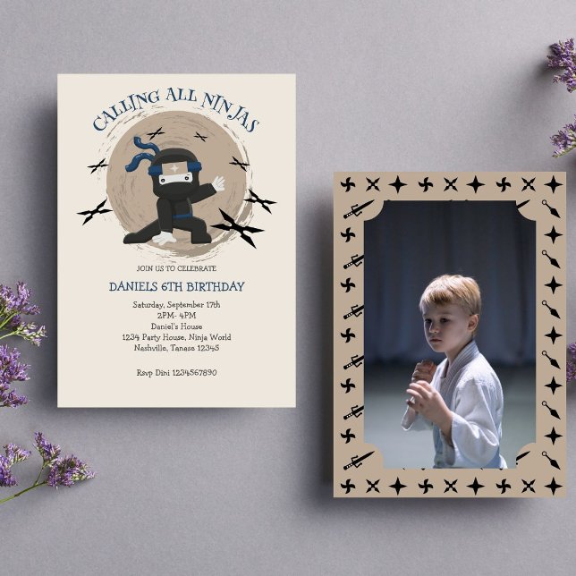 Invitación Foto de cumpleaños de niños guerreros de Ninja (Photo Invitation)