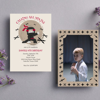 Invitación Foto de cumpleaños de niños guerreros de Ninja
