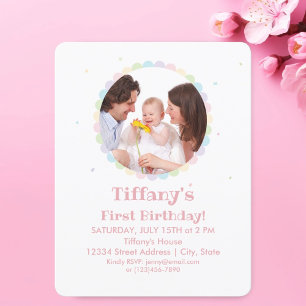 Invitación Foto de cumpleaños de niños rosados con marco de f