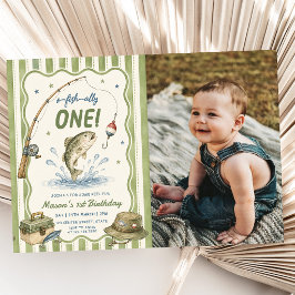 Invitación Foto de cumpleaños de O-Fish-Ally One con rayas ve