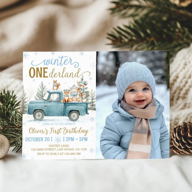 Invitación Foto de cumpleaños de Onederland Invernal con Anim (Subido por el creador)