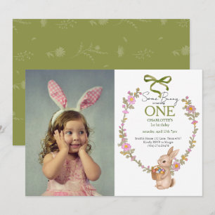 Invitación Foto de cumpleaños de Pascua de conejo Bunny flora