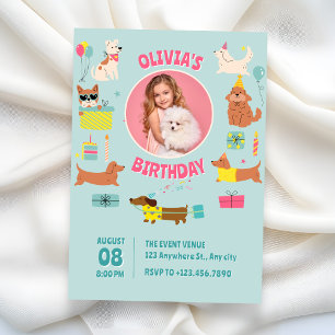 Invitación Foto de cumpleaños de perros lindos coloridos
