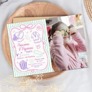 Invitación Foto de cumpleaños de pijamada de fiesta de palomi