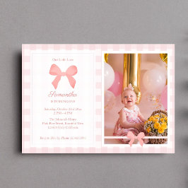 Invitación Foto de cumpleaños de Pink Gingham Bow