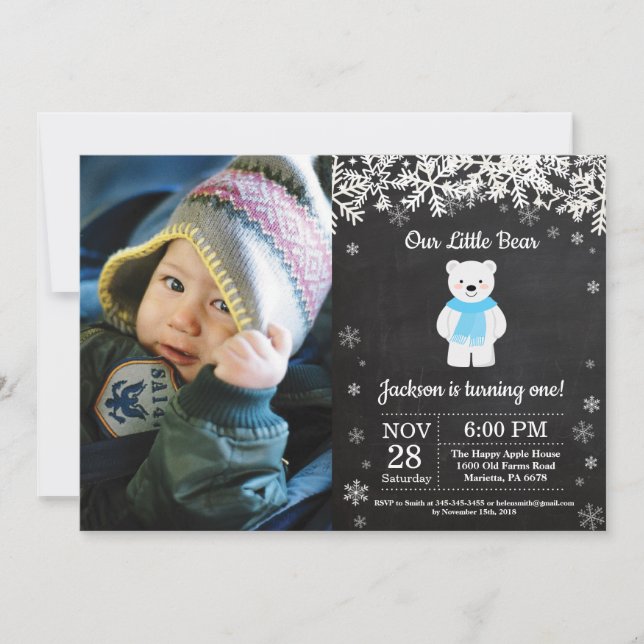 Invitación Foto de cumpleaños de Polar Bear Winter Boy (Anverso)