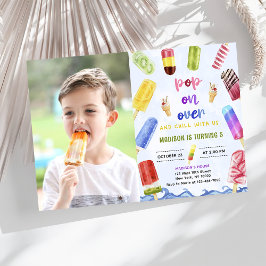 Invitación Foto De Cumpleaños De Popsicle Pop Sobre La Crema 