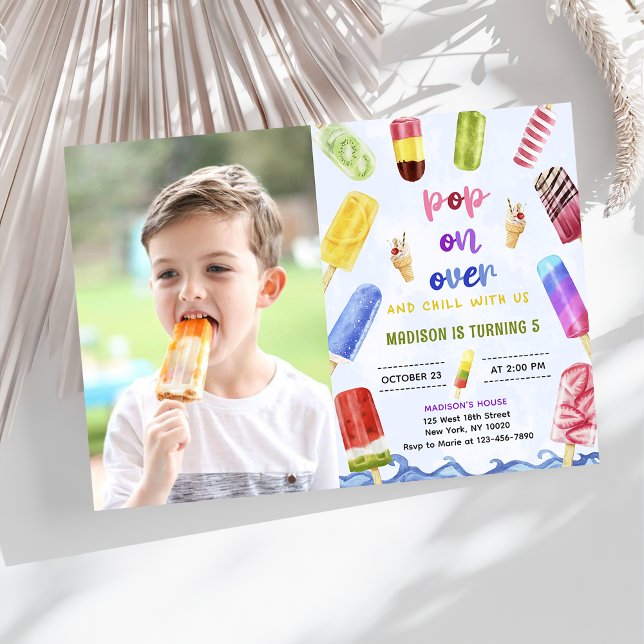 Invitación Foto De Cumpleaños De Popsicle Pop Sobre La Crema  (Subido por el creador)