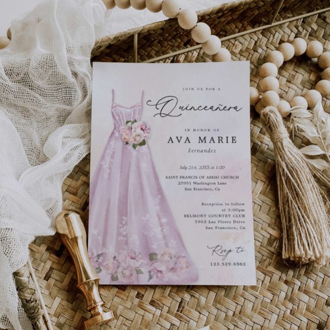 Invitación Foto de cumpleaños de Quinceañera floral púrpura (Subido por el creador)