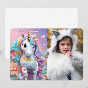 Invitación Foto de cumpleaños de Rainbow Hair Unicorn