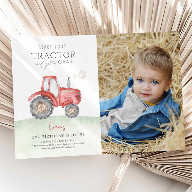 Invitación Foto de cumpleaños de Red Tractor (Subido por el creador)