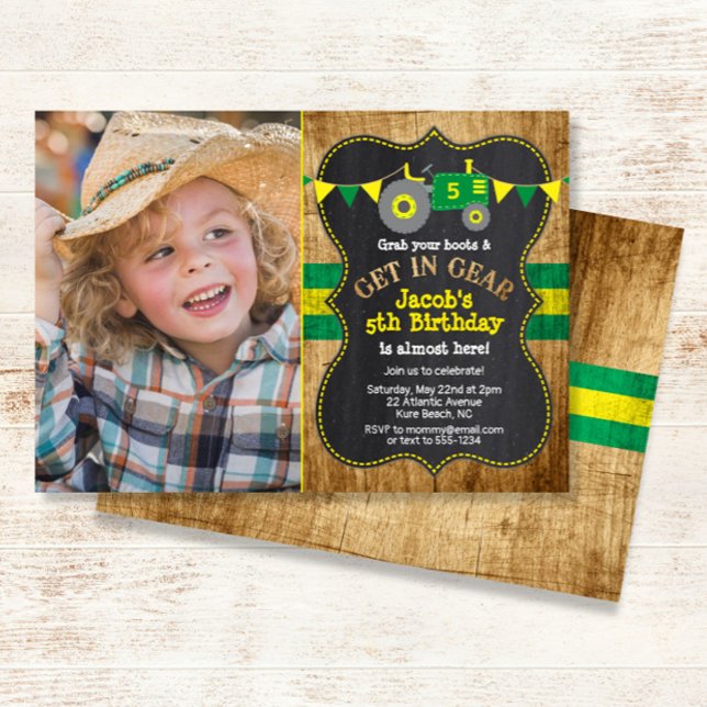Invitación Foto de cumpleaños de Rustic Green Tractor (Subido por el creador)