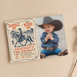 Invitación Foto de cumpleaños de Saddle Up Rodeo Western Cowb