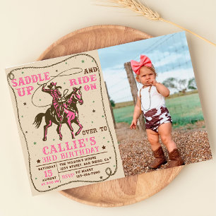 Invitación Foto de cumpleaños de Saddle Up Rodeo-Western Cowg