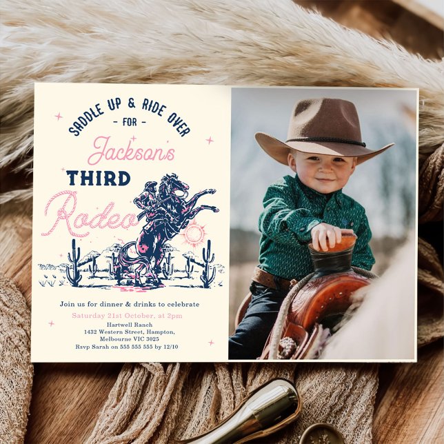 Invitación Foto de cumpleaños de Saddle up Third Rodeo Cowboy (Subido por el creador)