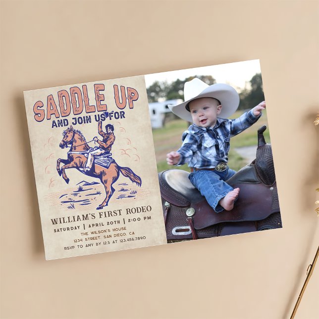 Invitación Foto de cumpleaños de Saddle Up Western Cowboy Rod (Subido por el creador)