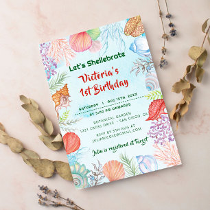 Invitación Foto de cumpleaños de Sage Green Underwater Seashe