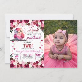 Invitación Foto de cumpleaños de San Valentín, Lechuza Rosa