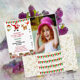 Invitación Foto de cumpleaños de Santa Helper Snowman Bird Na