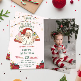 Invitación Foto de cumpleaños de Santa Winter Onederland