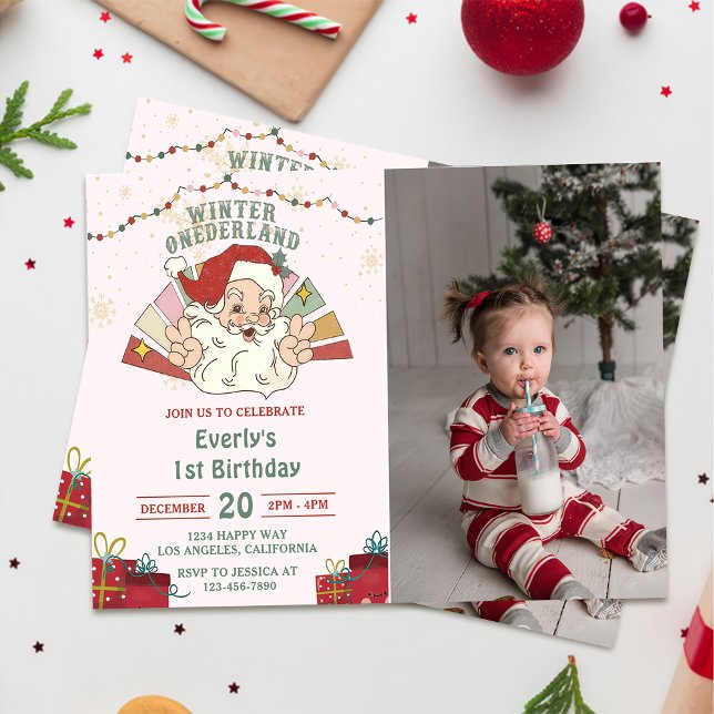 Invitación Foto de cumpleaños de Santa Winter Onederland (Subido por el creador)