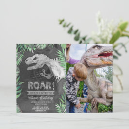 Invitación Foto de cumpleaños de Silver Dinosaur Roar