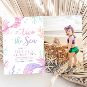 Invitación Foto de cumpleaños de sirena 2 años Bajo El Mar