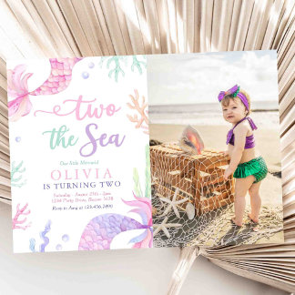 Invitación Foto de cumpleaños de sirena 2 años Bajo El Mar
