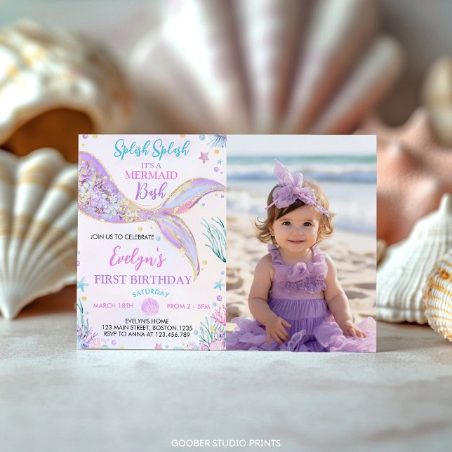 Invitación Foto de cumpleaños de Sirena bajo el Chica del mar (Subido por el creador)