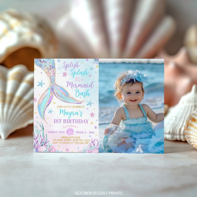 Invitación Foto de cumpleaños de Sirena bajo el Chica del mar (Subido por el creador)