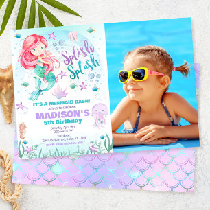 Invitación Foto de cumpleaños de sirena bajo el mar en la fie