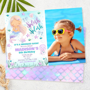 Invitación Foto de cumpleaños de sirena bajo el mar en la fie