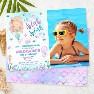 Invitación Foto de cumpleaños de sirena bajo el mar en la fie