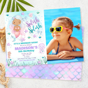 Invitación Foto de cumpleaños de sirena bajo el mar en la pis