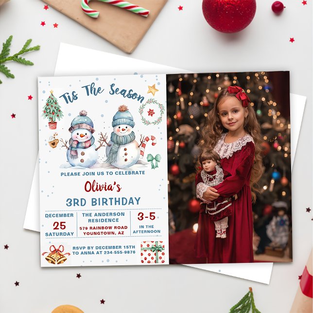 Invitación Foto De Cumpleaños De Snowman, Navidades De Tempor (Subido por el creador)