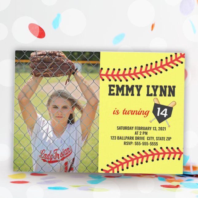 Invitación Foto de cumpleaños de Softball (Softball Birthday Photo Invitation)