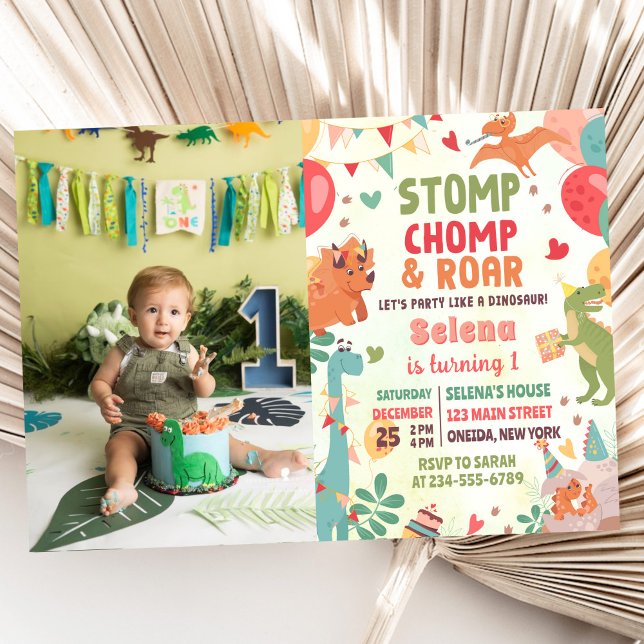 Invitación Foto De Cumpleaños De Stomp Chomp Y Roar Dinosaur (Subido por el creador)