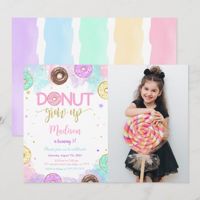 Invitación Foto de cumpleaños de Sweet Donut (Anverso / Reverso)
