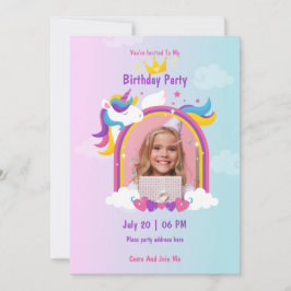 Invitación Foto de cumpleaños de un personalizado de unicorni