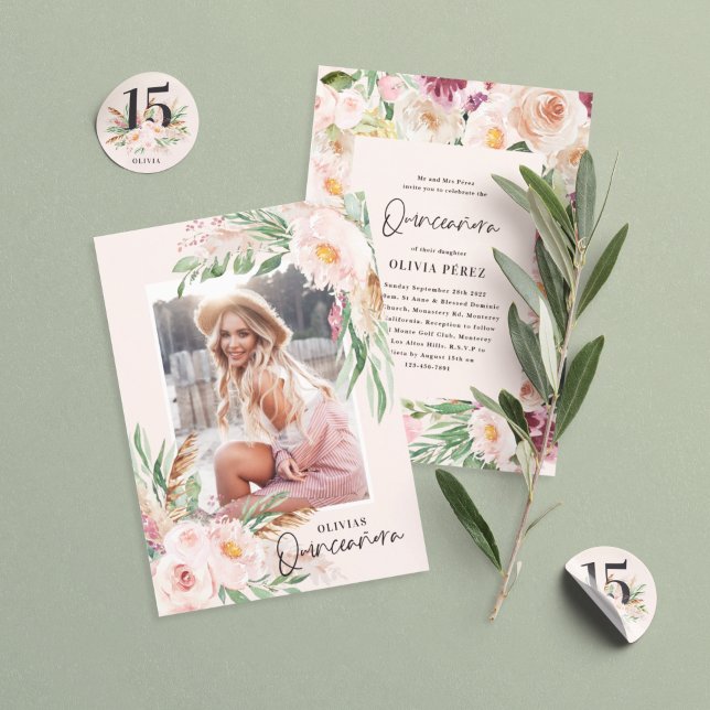 Invitación Foto de cumpleaños de una chica rosa pálido de Qui (Subido por el creador)