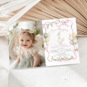 Invitación Foto de cumpleaños de una niña pastel de un ganso