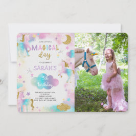 Invitación Foto de cumpleaños de Unicornio mágica purpurina