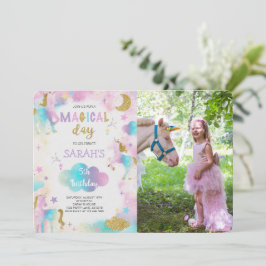 Invitación Foto de cumpleaños de Unicornio mágica purpurina