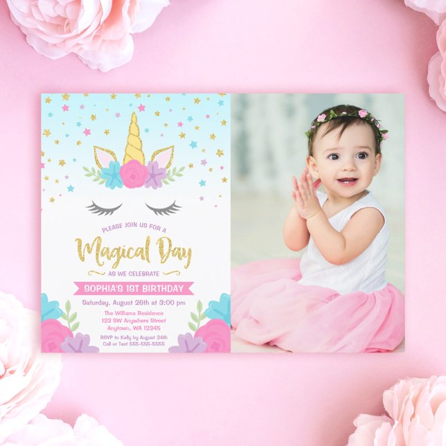 Invitación Foto de cumpleaños de unicornio mágico (Subido por el creador)