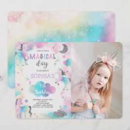 Invitación Foto de cumpleaños de Unicornio mágico de Silver P
