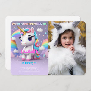 Invitación Foto de cumpleaños de Unicornio sobre el arcoiris